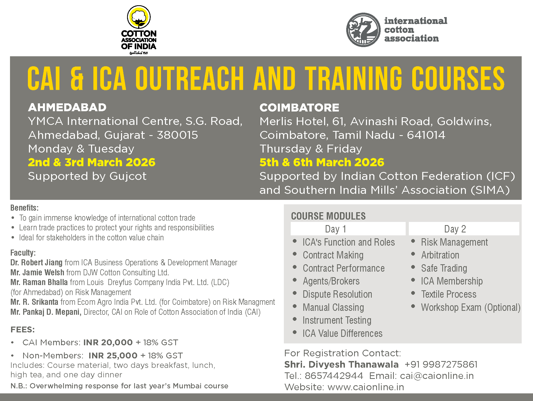 CAI & ICA OUTREACH AND TRAINING COURSES