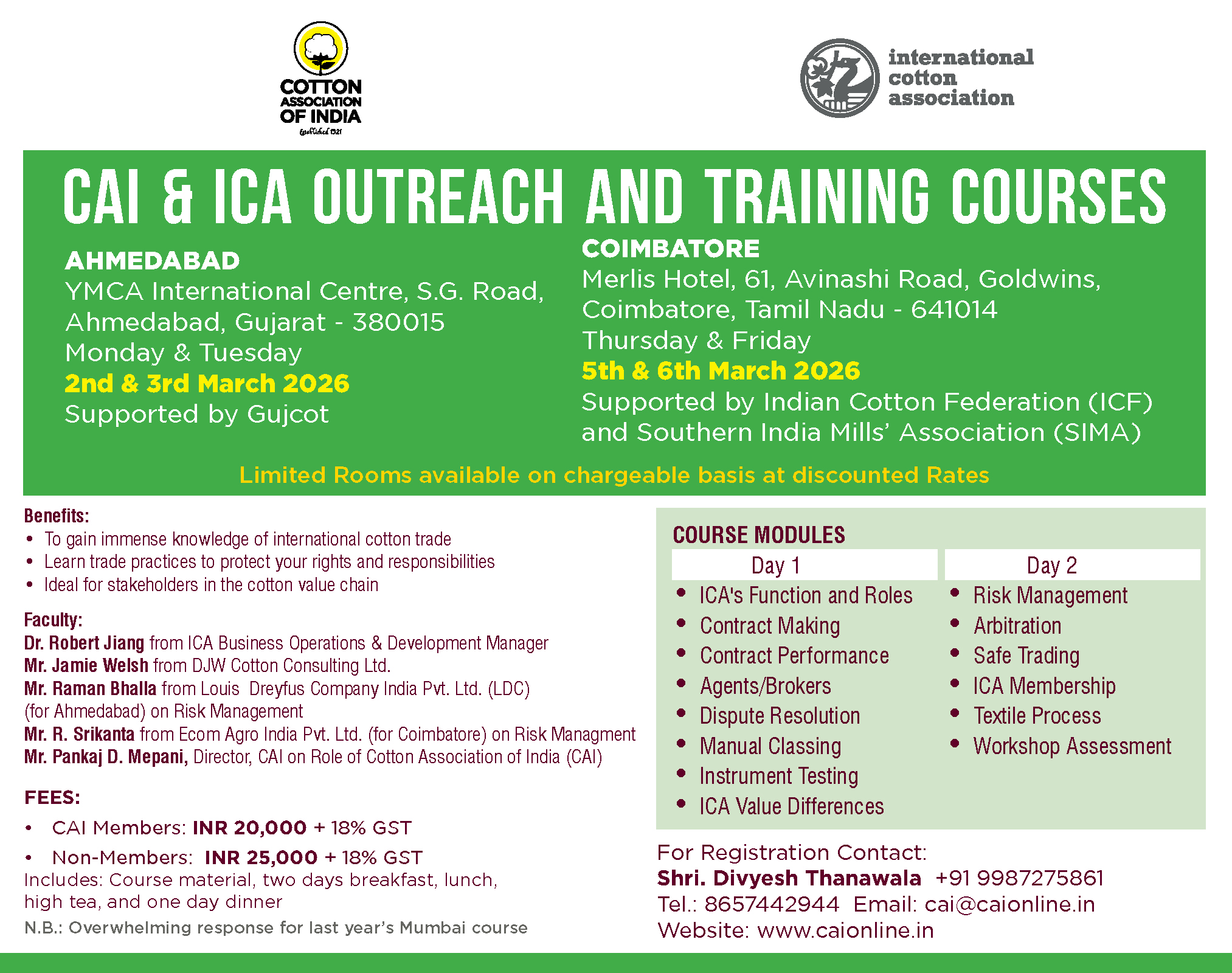CAI & ICA OUTREACH AND TRAINING COURSES